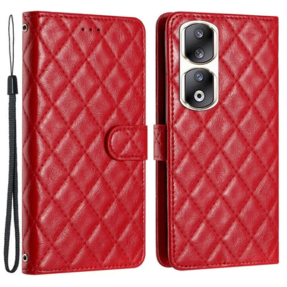 For Honor 90 Pro Case Stitching Rhombus Grid Phone Cover with Wallet Stand
