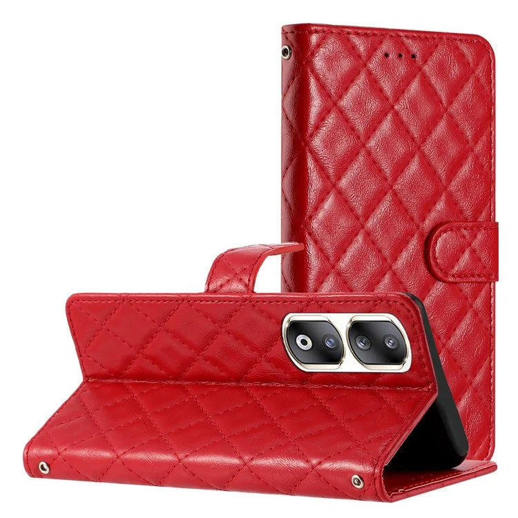 For Honor 90 Pro Case Stitching Rhombus Grid Phone Cover with Wallet Stand