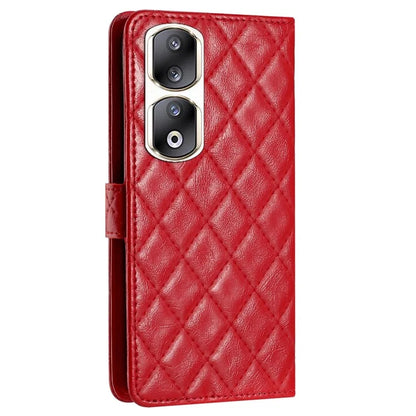 For Honor 90 Pro Case Stitching Rhombus Grid Phone Cover with Wallet Stand