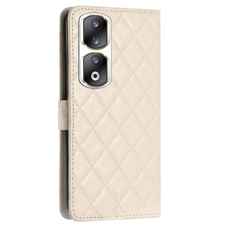 For Honor 90 Pro Case Stitching Rhombus Grid Phone Cover with Wallet Stand
