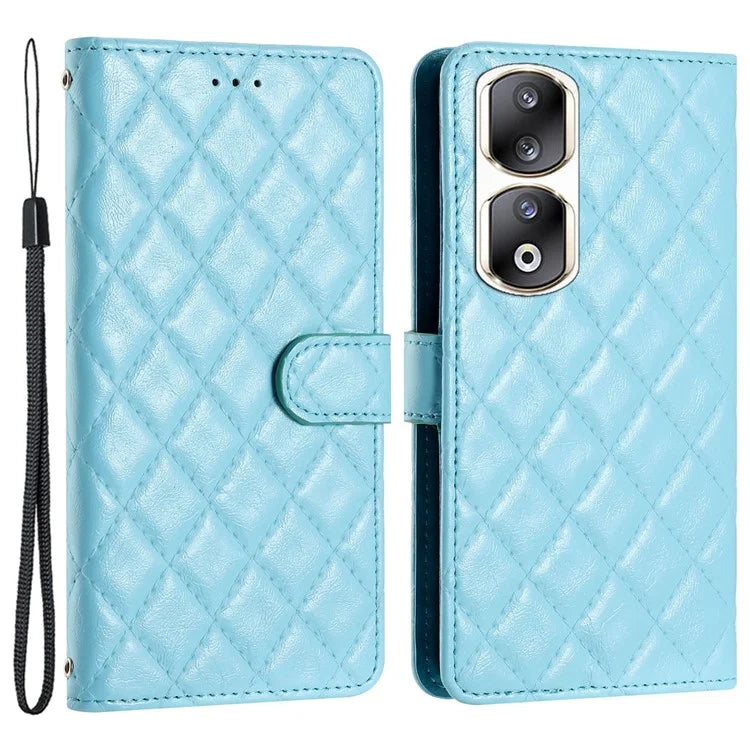 For Honor 90 Pro Case Stitching Rhombus Grid Phone Cover with Wallet Stand