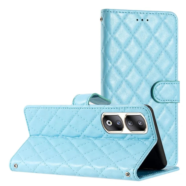 For Honor 90 Pro Case Stitching Rhombus Grid Phone Cover with Wallet Stand