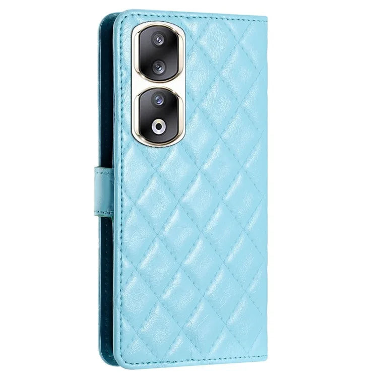For Honor 90 Pro Case Stitching Rhombus Grid Phone Cover with Wallet Stand
