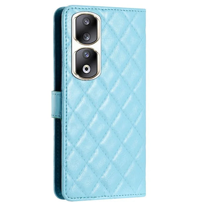 For Honor 90 Pro Case Stitching Rhombus Grid Phone Cover with Wallet Stand