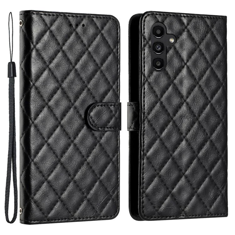 For Samsung Galaxy A05s 4G Case Rhombus Grid PU Leather Wallet Cover