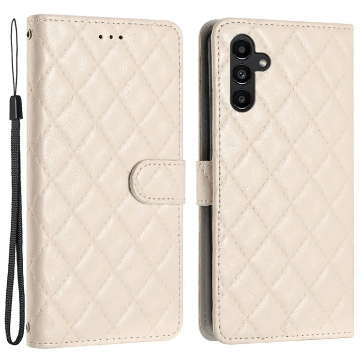 For Samsung Galaxy A05s 4G Case Rhombus Grid PU Leather Wallet Cover