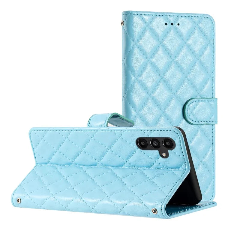 For Samsung Galaxy A05s 4G Case Rhombus Grid PU Leather Wallet Cover