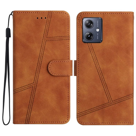 For Motorola Moto G54 5G Lines Imprinted Cell Phone Case Vintage PU Leather Cover