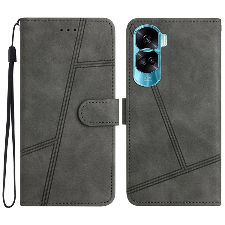 For Honor 90 Lite 5G / X50i 5G Lines Imprinted Cell Phone Case Skin-touch PU Leather Cover