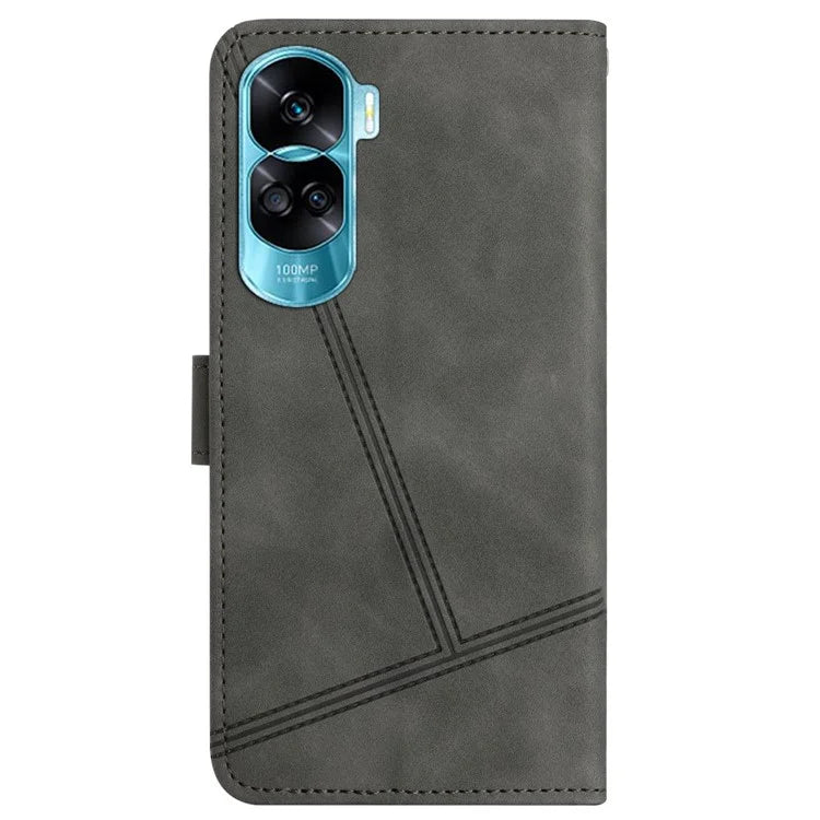 For Honor 90 Lite 5G / X50i 5G Lines Imprinted Cell Phone Case Skin-touch PU Leather Cover
