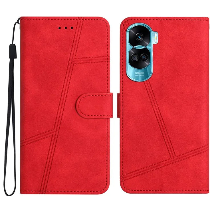 For Honor 90 Lite 5G / X50i 5G Lines Imprinted Cell Phone Case Skin-touch PU Leather Cover