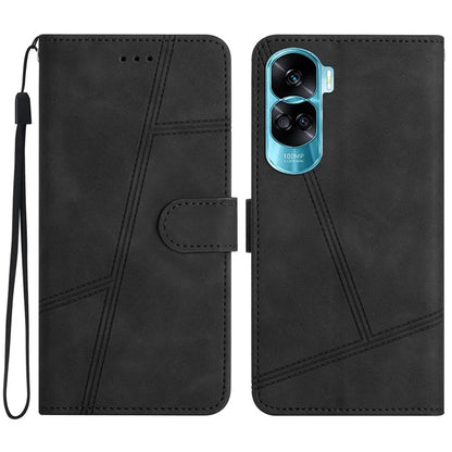 For Oppo A79 5G / A2 5G Lines Imprinted Cell Phone Case Foldable Stand PU Leather Cover