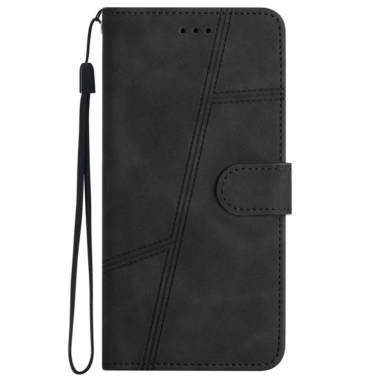For Oppo A79 5G / A2 5G Lines Imprinted Cell Phone Case Foldable Stand PU Leather Cover