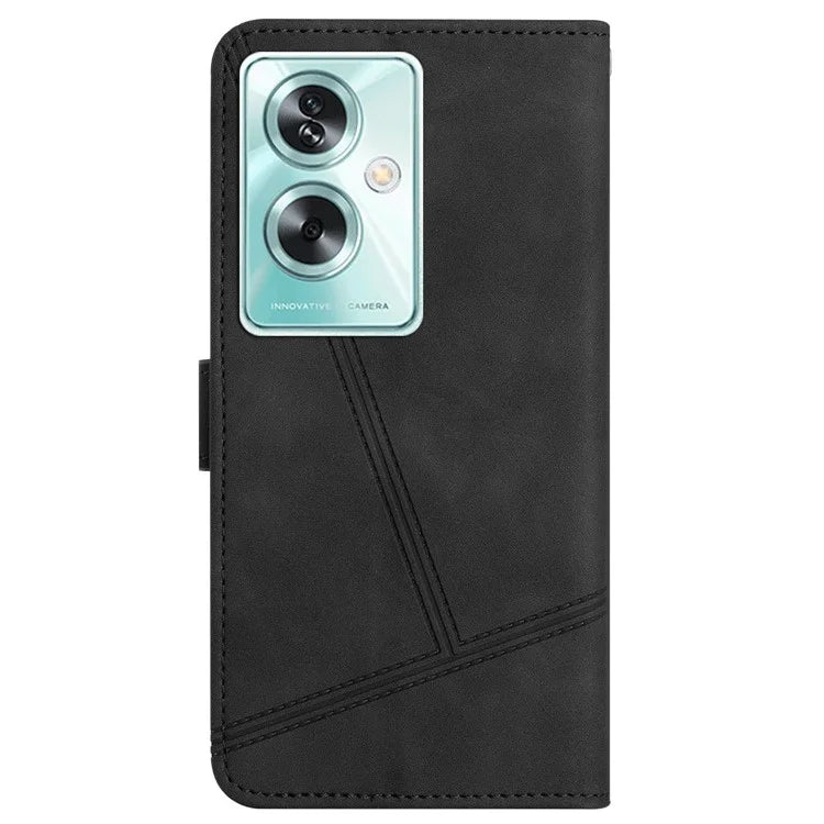 For Oppo A79 5G / A2 5G Lines Imprinted Cell Phone Case Foldable Stand PU Leather Cover