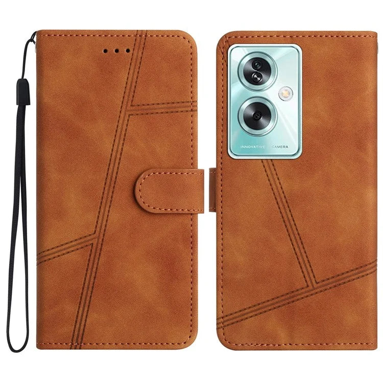For Oppo A79 5G / A2 5G Lines Imprinted Cell Phone Case Foldable Stand PU Leather Cover