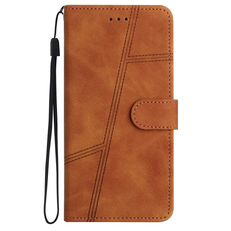 For Oppo A79 5G / A2 5G Lines Imprinted Cell Phone Case Foldable Stand PU Leather Cover