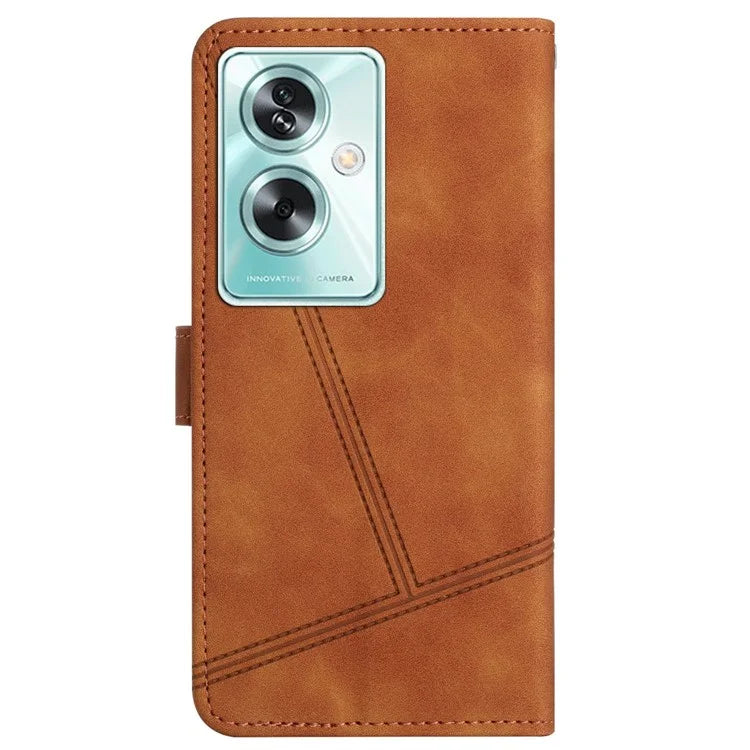 For Oppo A79 5G / A2 5G Lines Imprinted Cell Phone Case Foldable Stand PU Leather Cover