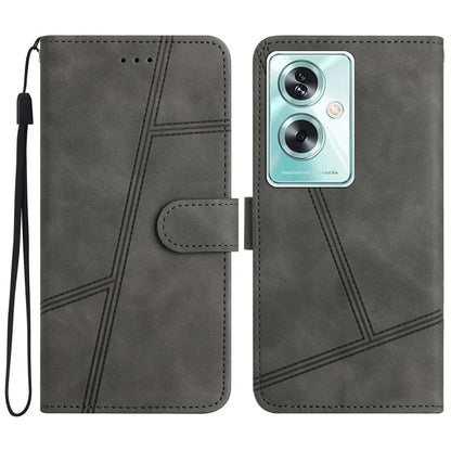 For Oppo A79 5G / A2 5G Lines Imprinted Cell Phone Case Foldable Stand PU Leather Cover