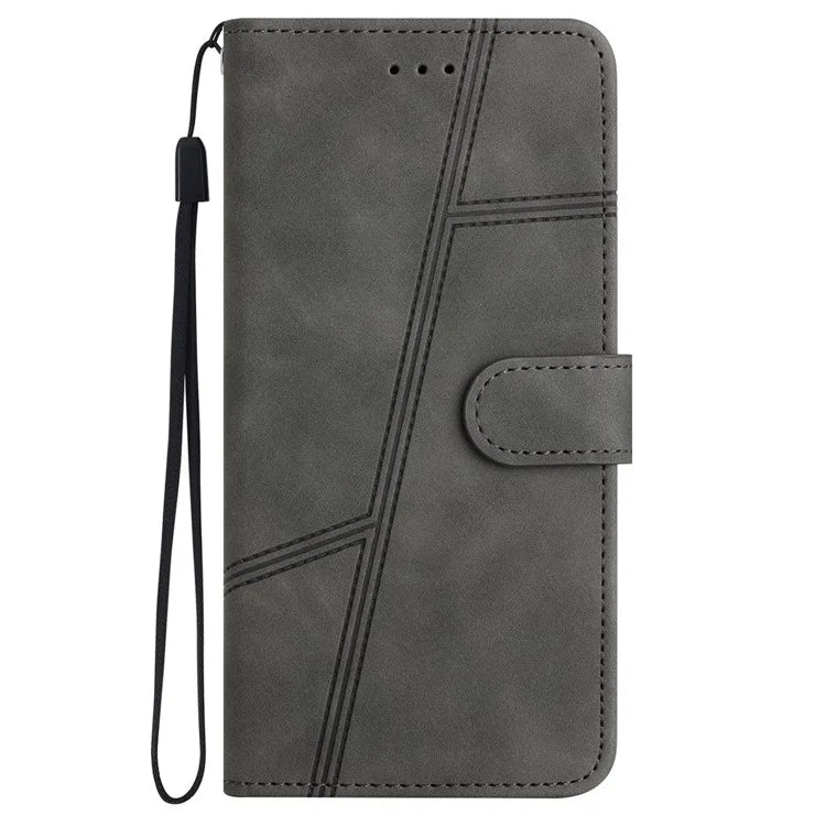 For Oppo A79 5G / A2 5G Lines Imprinted Cell Phone Case Foldable Stand PU Leather Cover