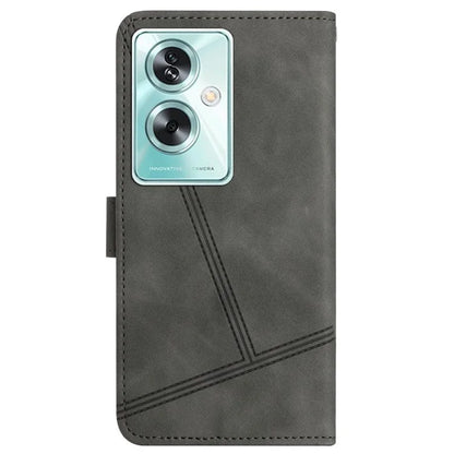 For Oppo A79 5G / A2 5G Lines Imprinted Cell Phone Case Foldable Stand PU Leather Cover