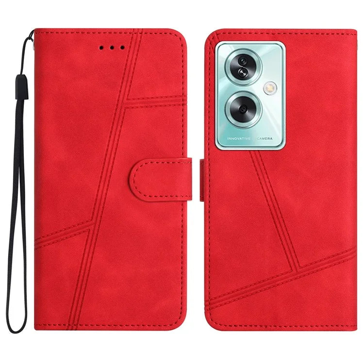 For Oppo A79 5G / A2 5G Lines Imprinted Cell Phone Case Foldable Stand PU Leather Cover