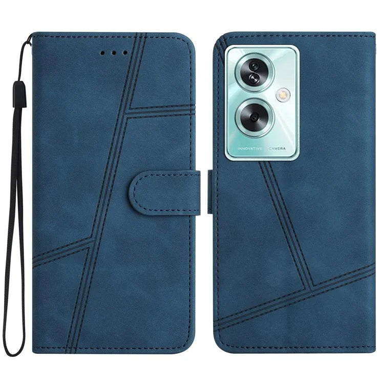 For Oppo A79 5G / A2 5G Lines Imprinted Cell Phone Case Foldable Stand PU Leather Cover