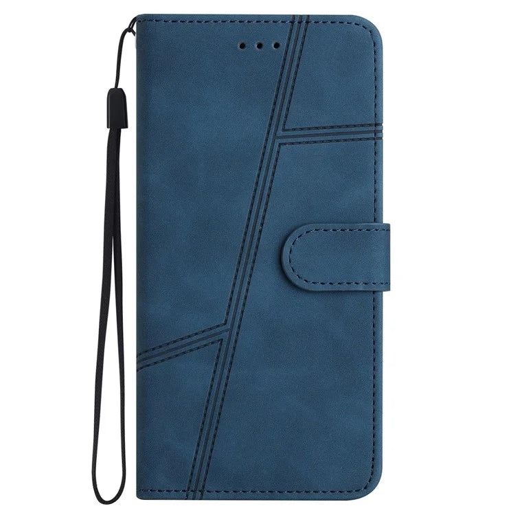 For Oppo A79 5G / A2 5G Lines Imprinted Cell Phone Case Foldable Stand PU Leather Cover