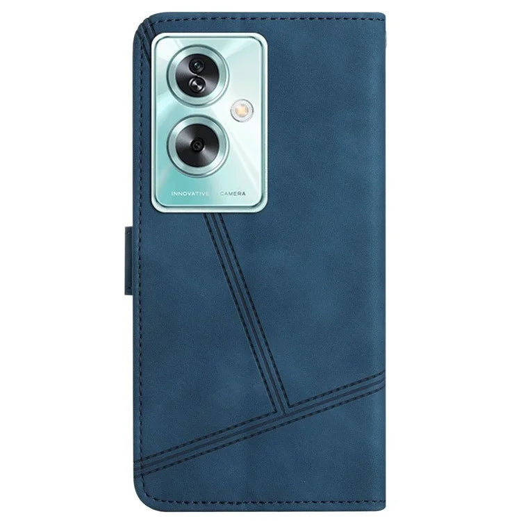 For Oppo A79 5G / A2 5G Lines Imprinted Cell Phone Case Foldable Stand PU Leather Cover