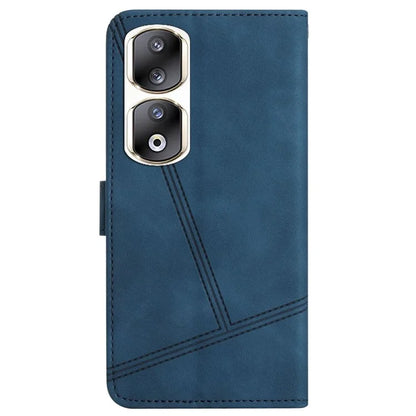 For Honor 90 Pro Cell Phone Case with Strap Lines Imprinted Folio Flip PU Leather Cover
