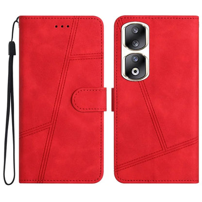 For Honor 90 Pro Cell Phone Case with Strap Lines Imprinted Folio Flip PU Leather Cover