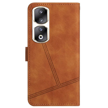 For Honor 90 Pro Cell Phone Case with Strap Lines Imprinted Folio Flip PU Leather Cover