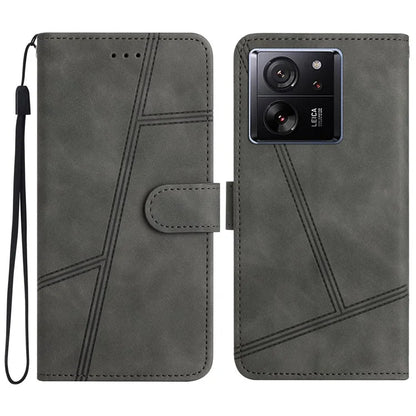 Skin-touch Shell for Xiaomi 13T / 13T Pro / Redmi K60 Ultra Cell Phone Cases Lines Imprinted Leather Cover