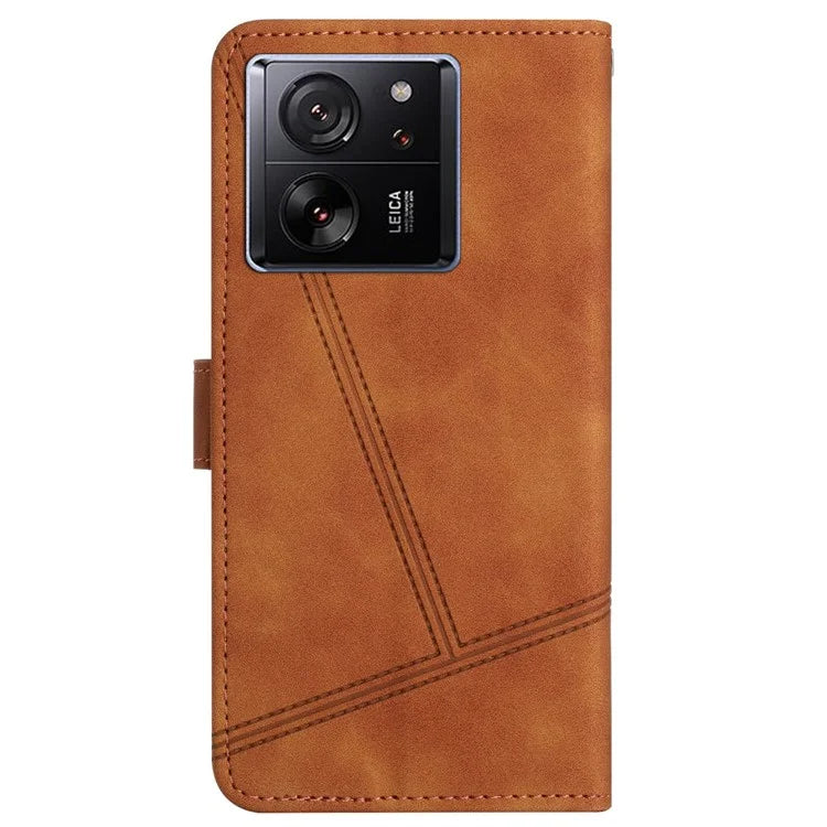 Skin-touch Shell for Xiaomi 13T / 13T Pro / Redmi K60 Ultra Cell Phone Cases Lines Imprinted Leather Cover