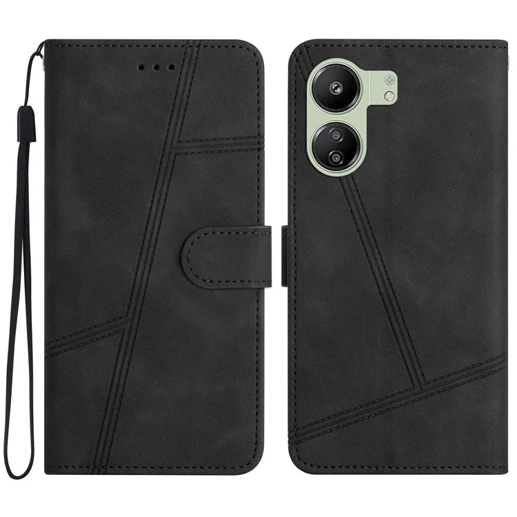 For Xiaomi Redmi 13C 4G / Poco C65 4G Anti-fall Cell Phone Cases Lines Imprinted Leather Cover