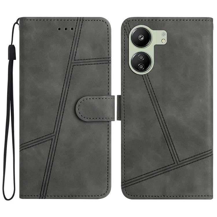 For Xiaomi Redmi 13C 4G / Poco C65 4G Anti-fall Cell Phone Cases Lines Imprinted Leather Cover