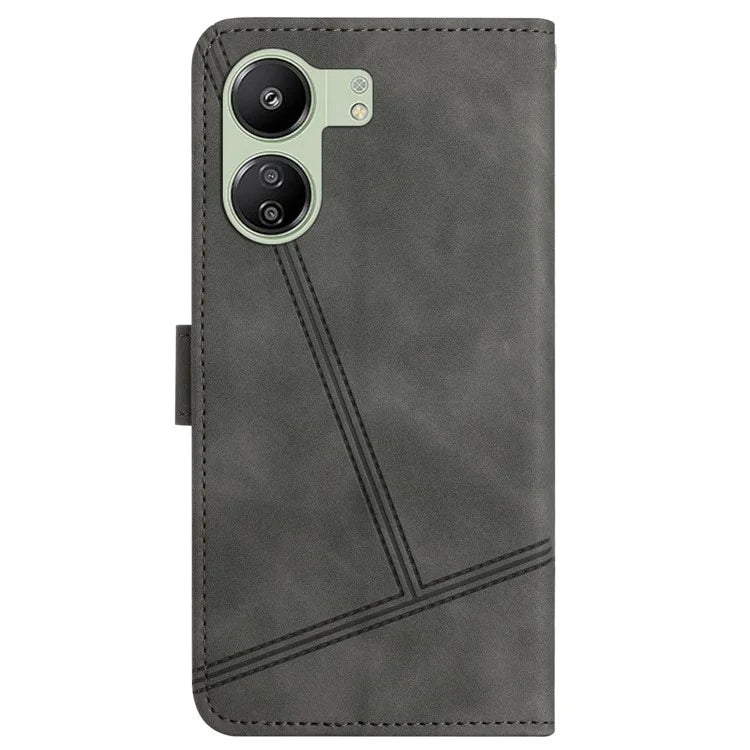 For Xiaomi Redmi 13C 4G / Poco C65 4G Anti-fall Cell Phone Cases Lines Imprinted Leather Cover