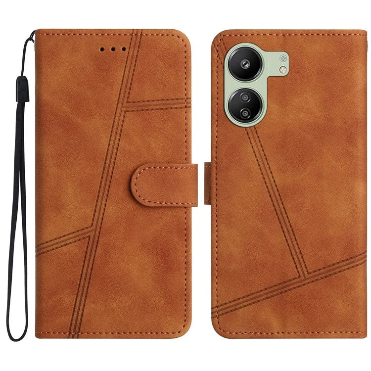 For Xiaomi Redmi 13C 4G / Poco C65 4G Anti-fall Cell Phone Cases Lines Imprinted Leather Cover