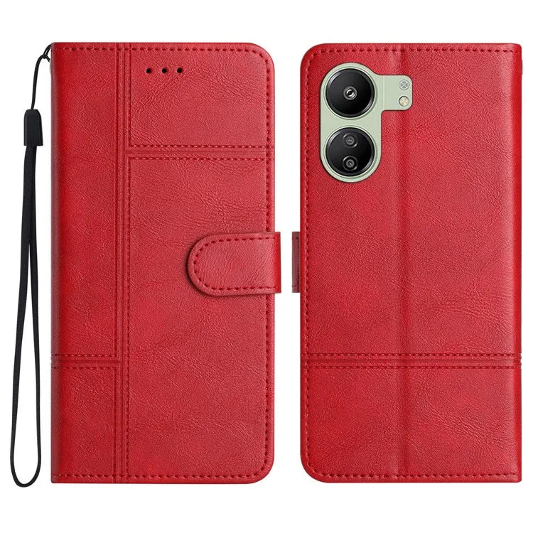 For Xiaomi Redmi 13C 4G / Poco C65 4G Case Line Imprinted Phone Wallet Cover