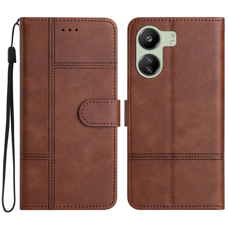 For Xiaomi Redmi 13C 4G / Poco C65 4G Case Line Imprinted Phone Wallet Cover