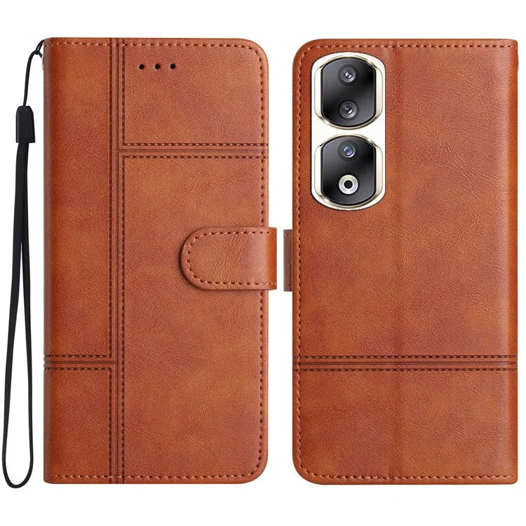 For Honor 90 Pro Case Line Imprinted Leather Phone Cover with Wallet Stand