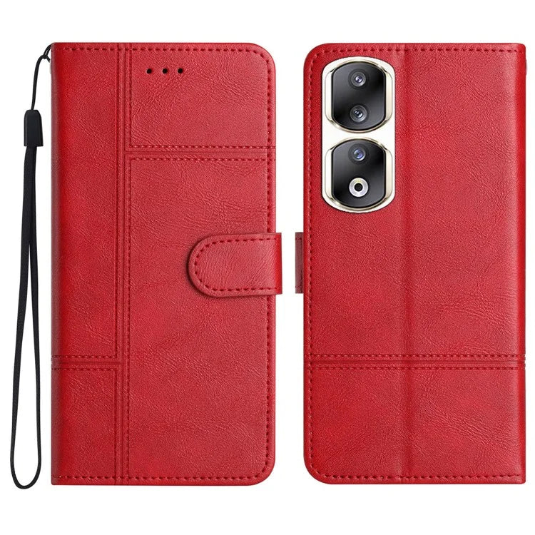 For Honor 90 Pro Case Line Imprinted Leather Phone Cover with Wallet Stand