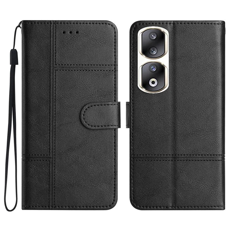For Honor 90 Pro Case Line Imprinted Leather Phone Cover with Wallet Stand