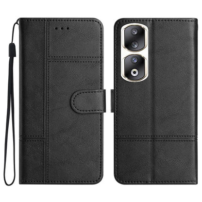 For Honor 90 Pro Case Line Imprinted Leather Phone Cover with Wallet Stand