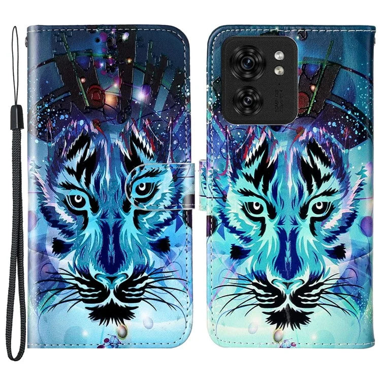 For Motorola Edge 40 5G Cell Phone Case Leather Pattern Printed Flip Stand Cover