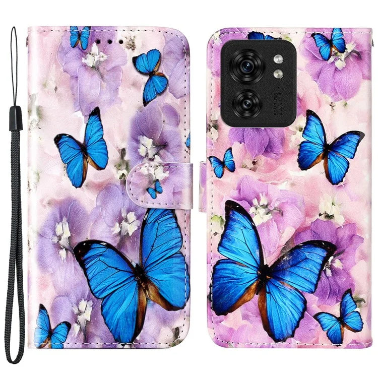 For Motorola Edge 40 5G Cell Phone Case Leather Pattern Printed Flip Stand Cover