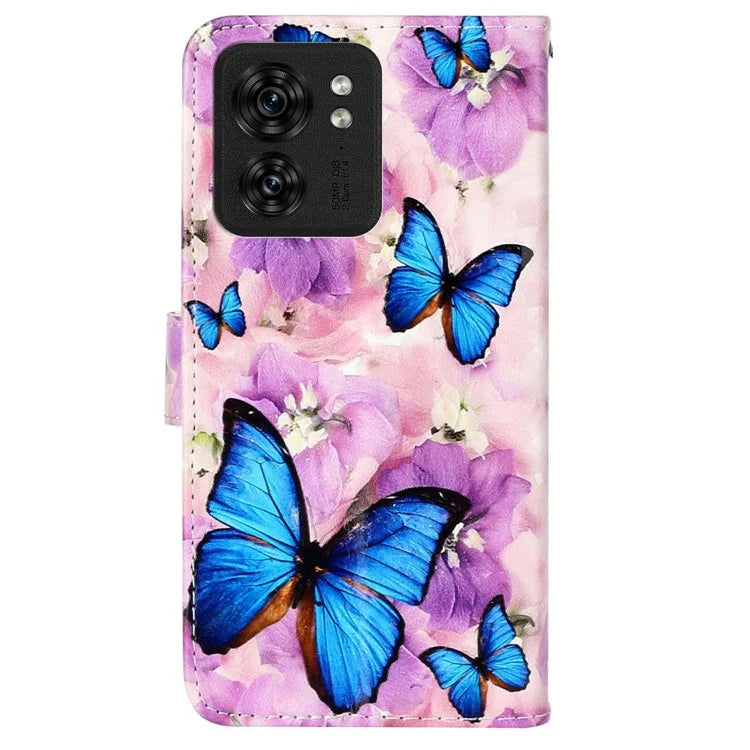 For Motorola Edge 40 5G Cell Phone Case Leather Pattern Printed Flip Stand Cover