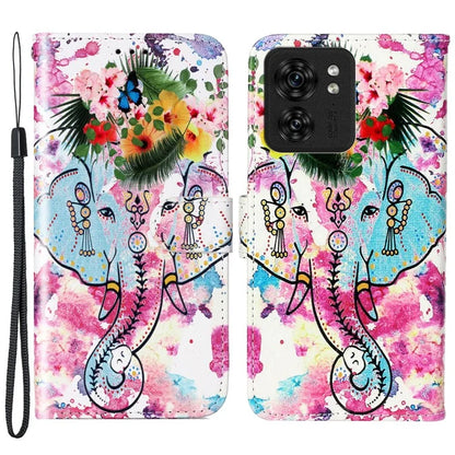 For Motorola Edge 40 5G Cell Phone Case Leather Pattern Printed Flip Stand Cover Elephant