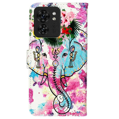 For Motorola Edge 40 5G Cell Phone Case Leather Pattern Printed Flip Stand Cover Elephant