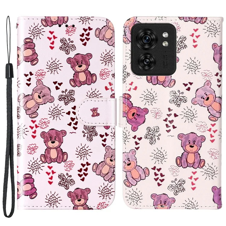 For Motorola Edge 40 5G Cell Phone Case Leather Pattern Printed Flip Stand Cover