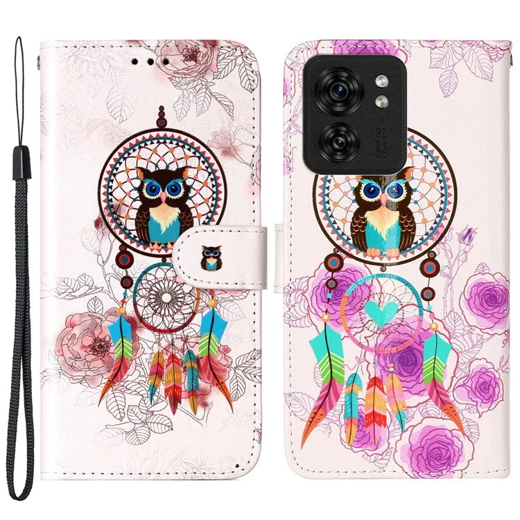 For Motorola Edge 40 5G Cell Phone Case Leather Pattern Printed Flip Stand Cover